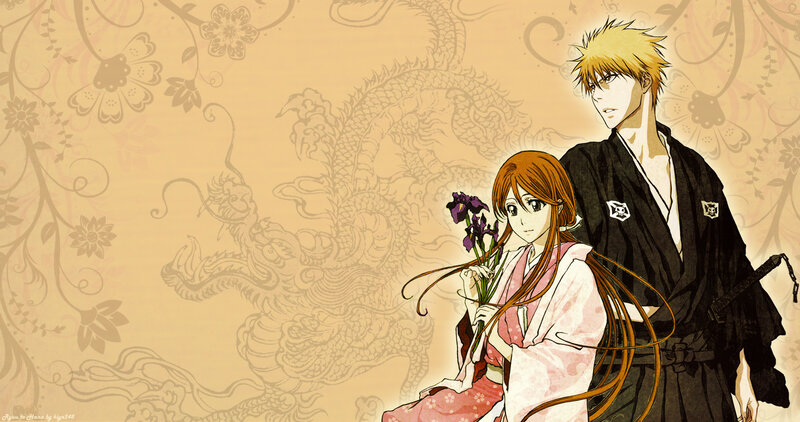 Anime Couple with Flowers — Brown