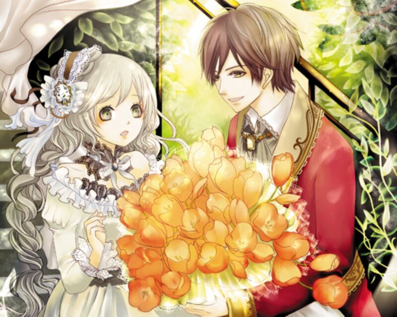 Anime Couple with Flowers — Orange
