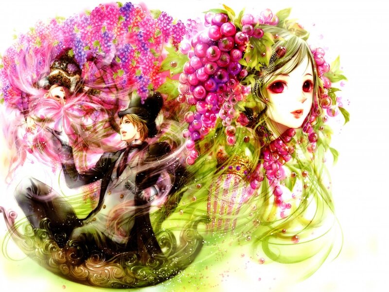 Anime Couple with Flowers — Pink