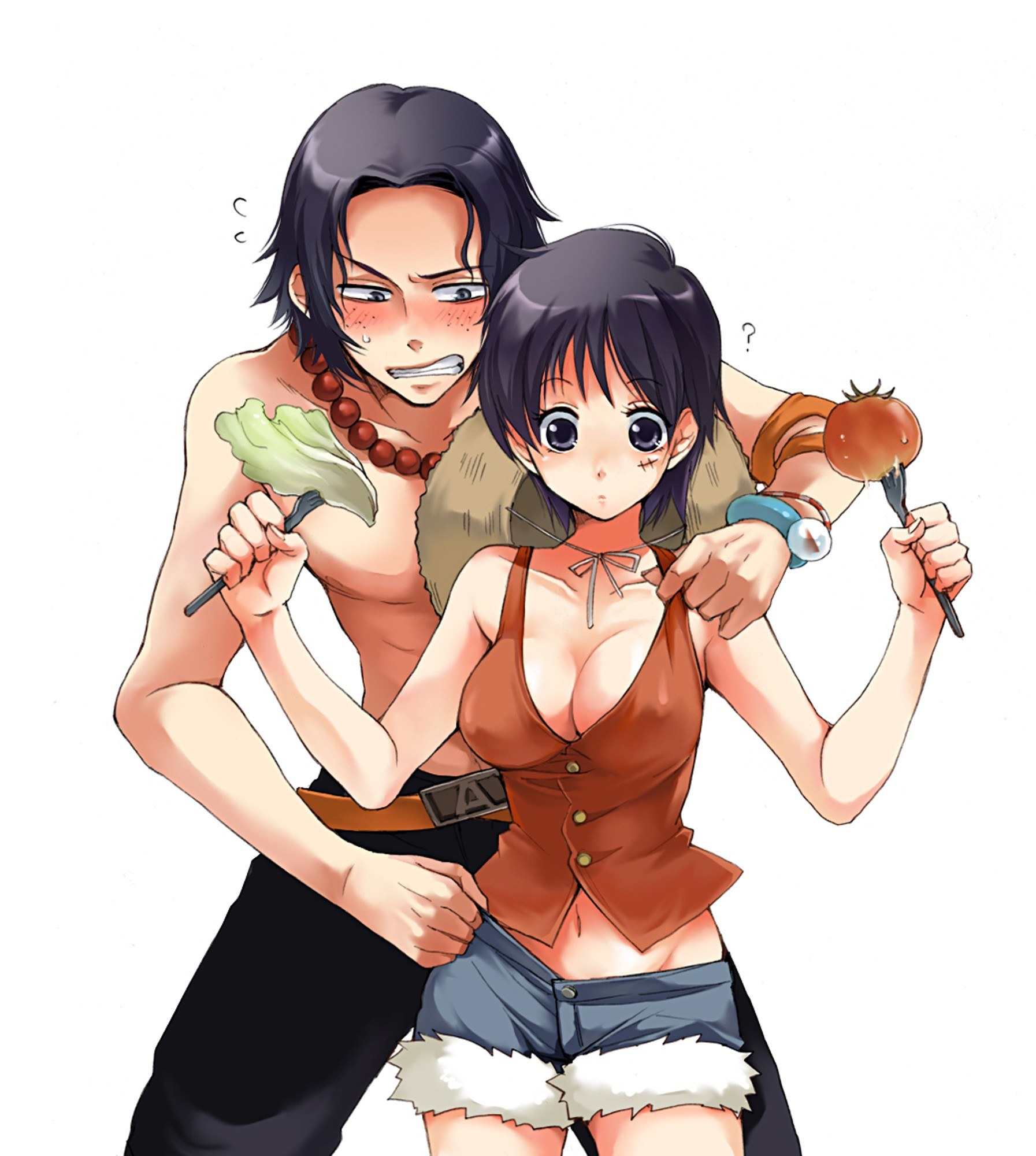 Anime couple with food