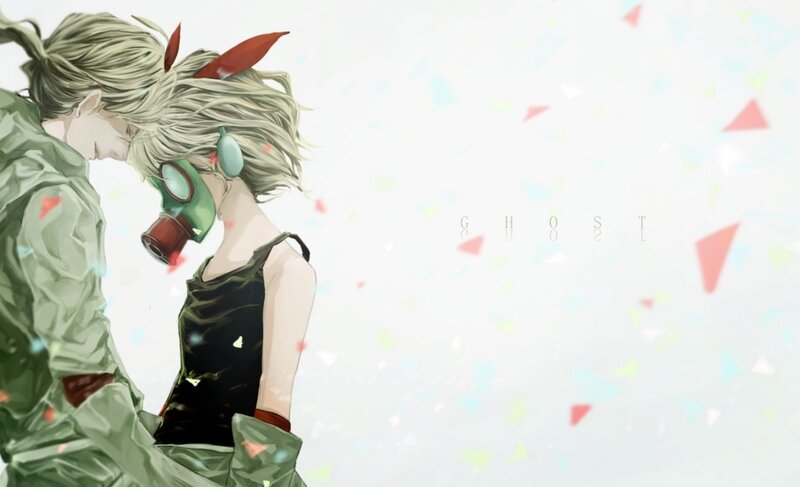 anime couple with gas mask