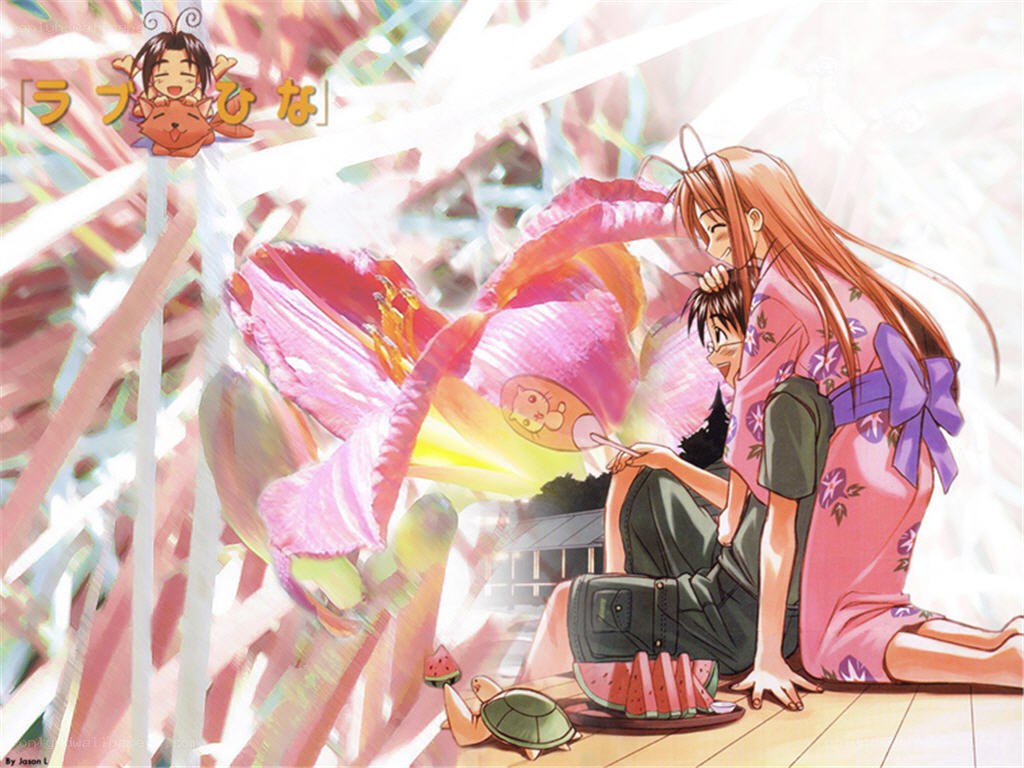 Anime couple with giant flower