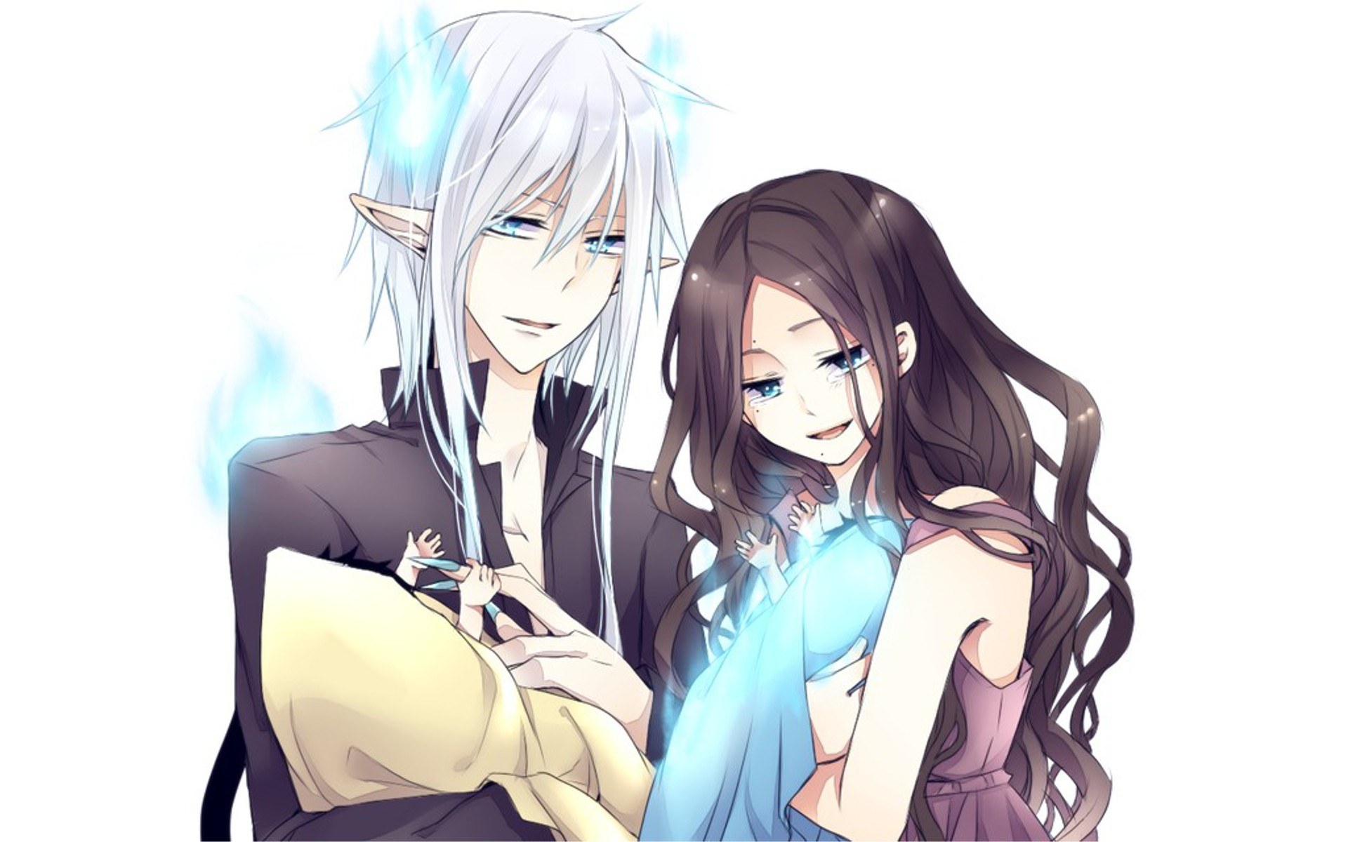 anime couple with glowing aura