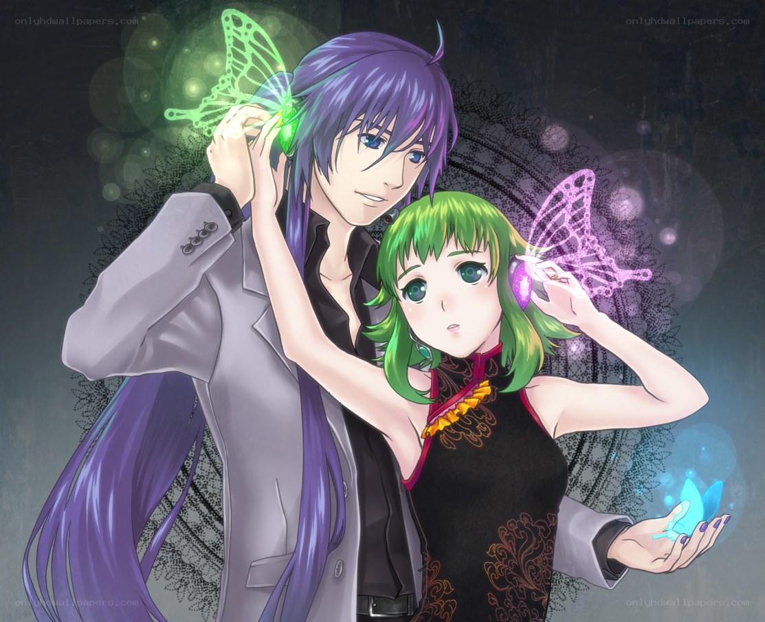 anime couple with glowing butterflies