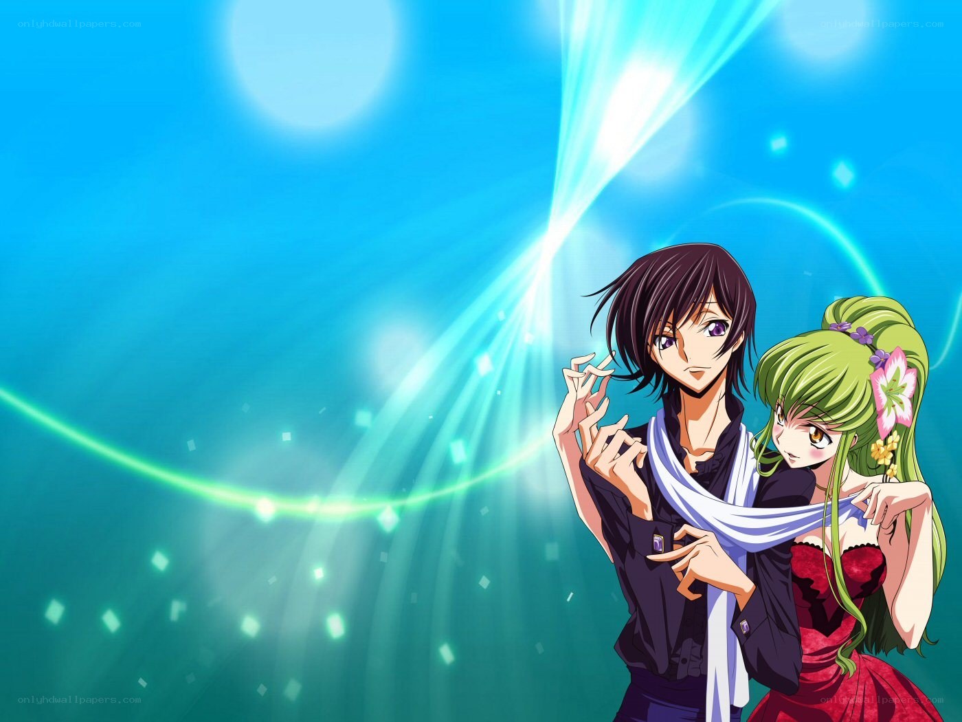 anime couple with glowing light