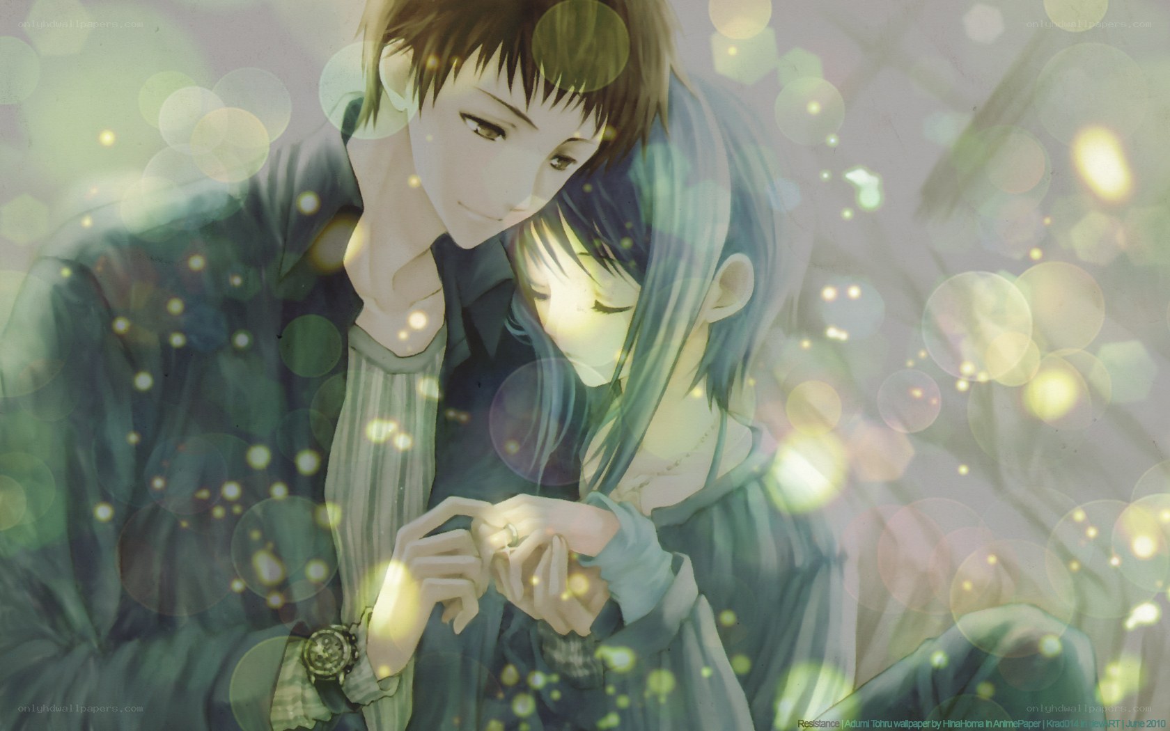 Anime couple with glowing lights