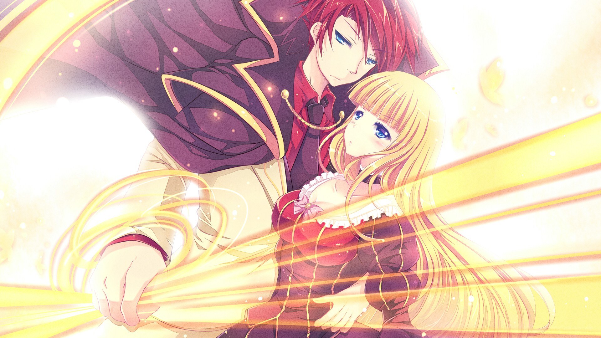 anime couple with golden light