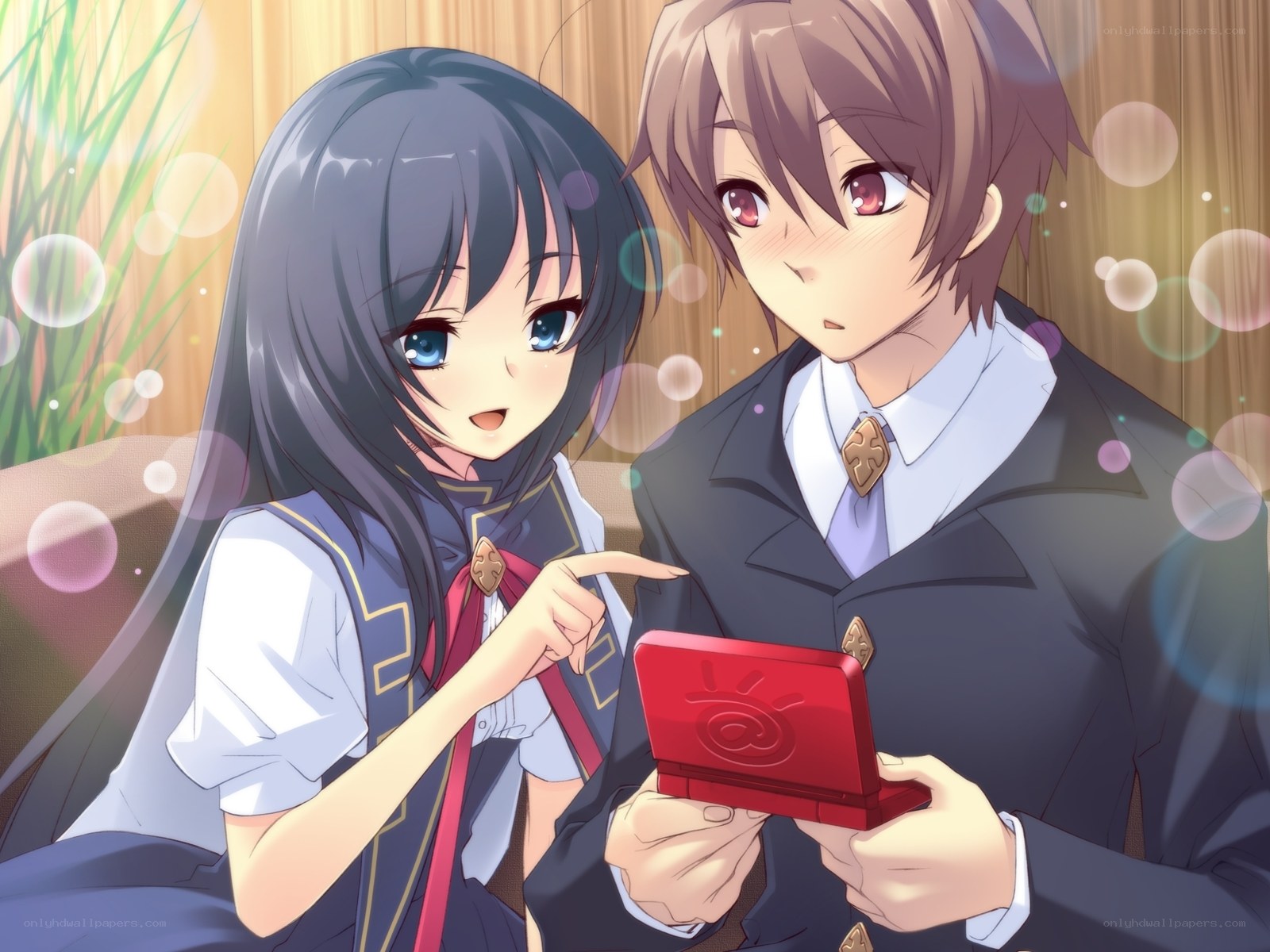 Anime couple with handheld console