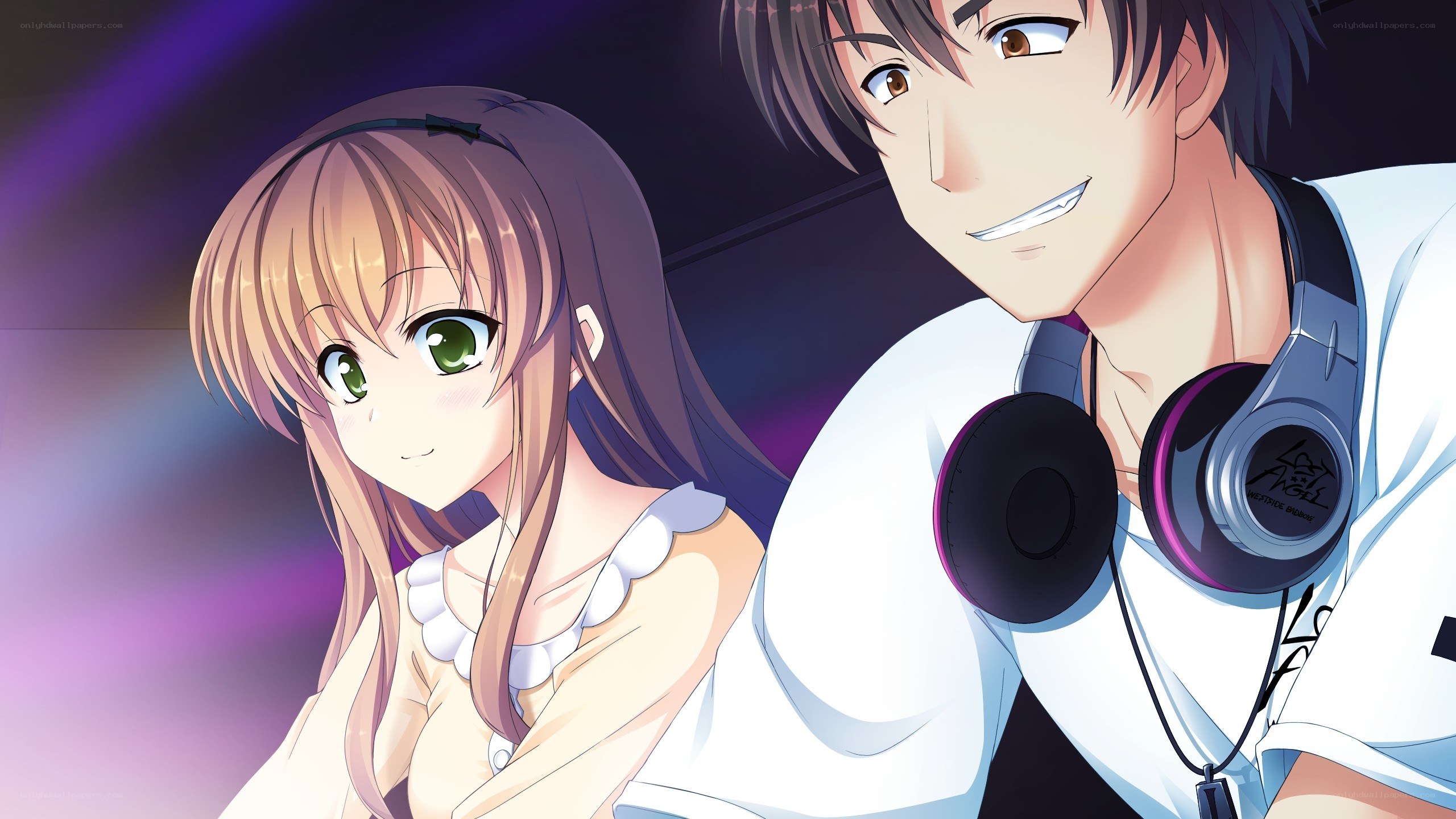 Anime couple with headphones
