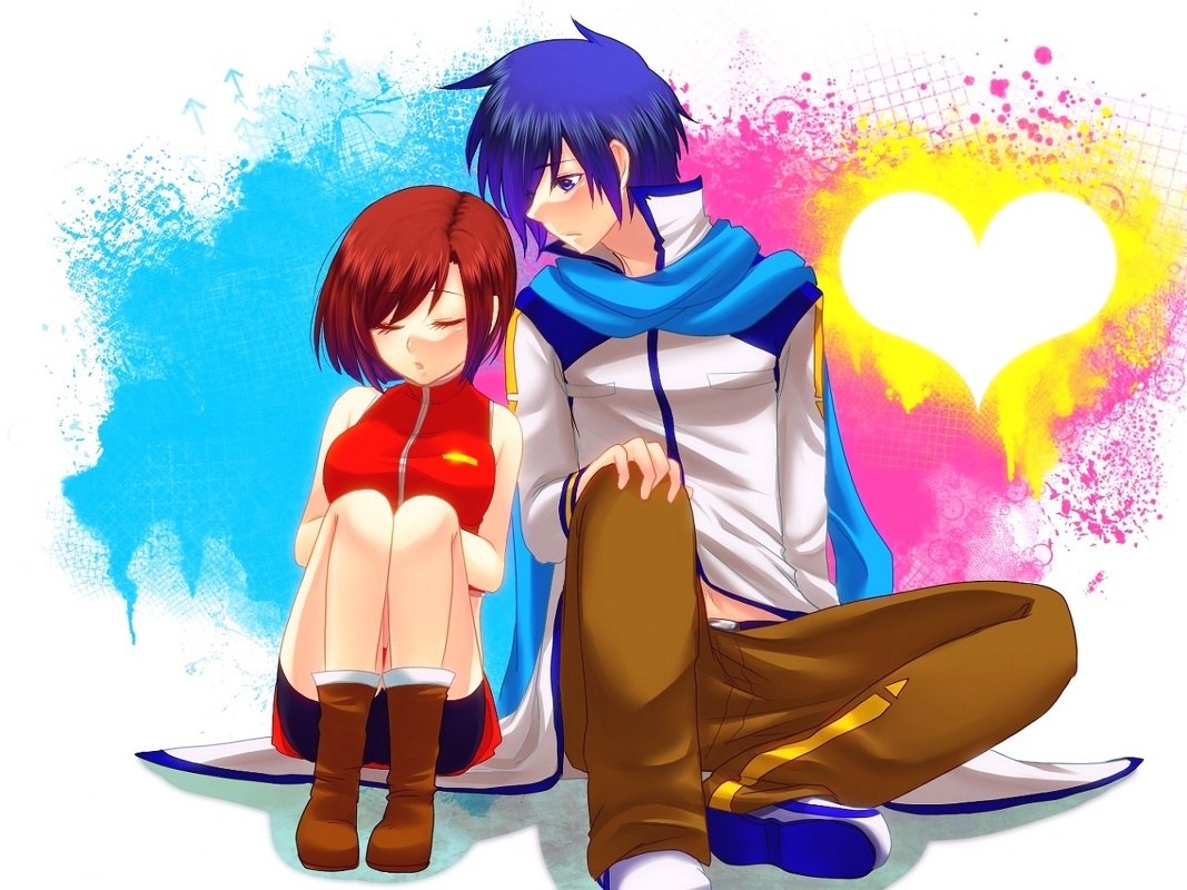 Anime couple with heart background
