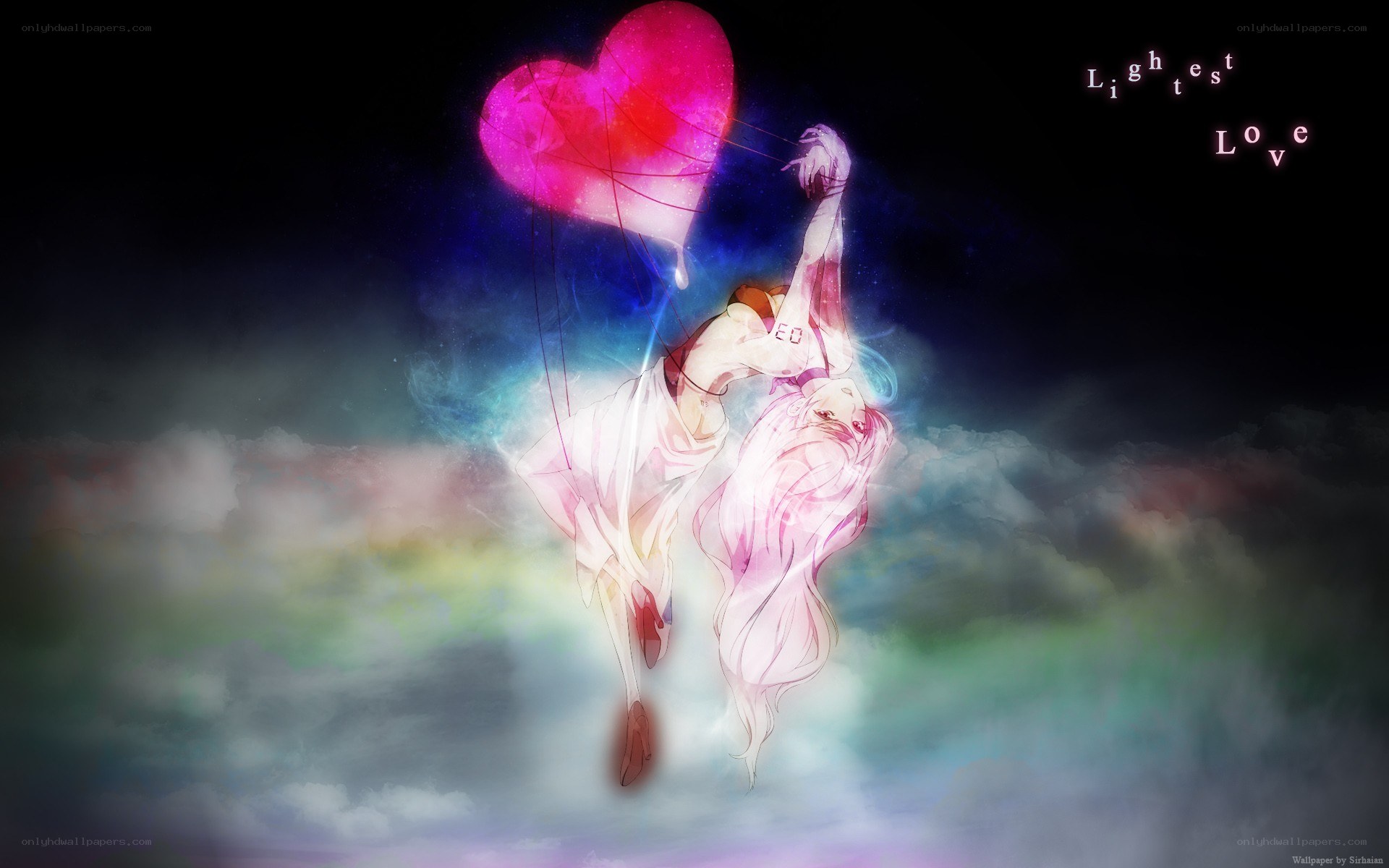 Anime couple with heart balloon