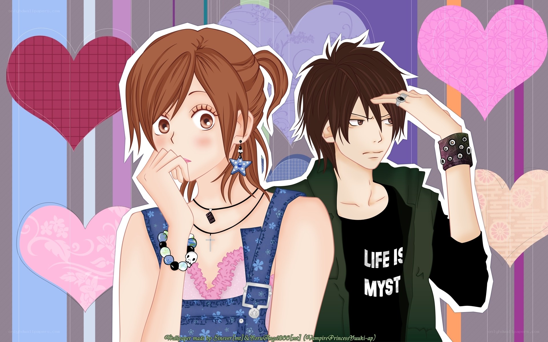 anime couple with hearts