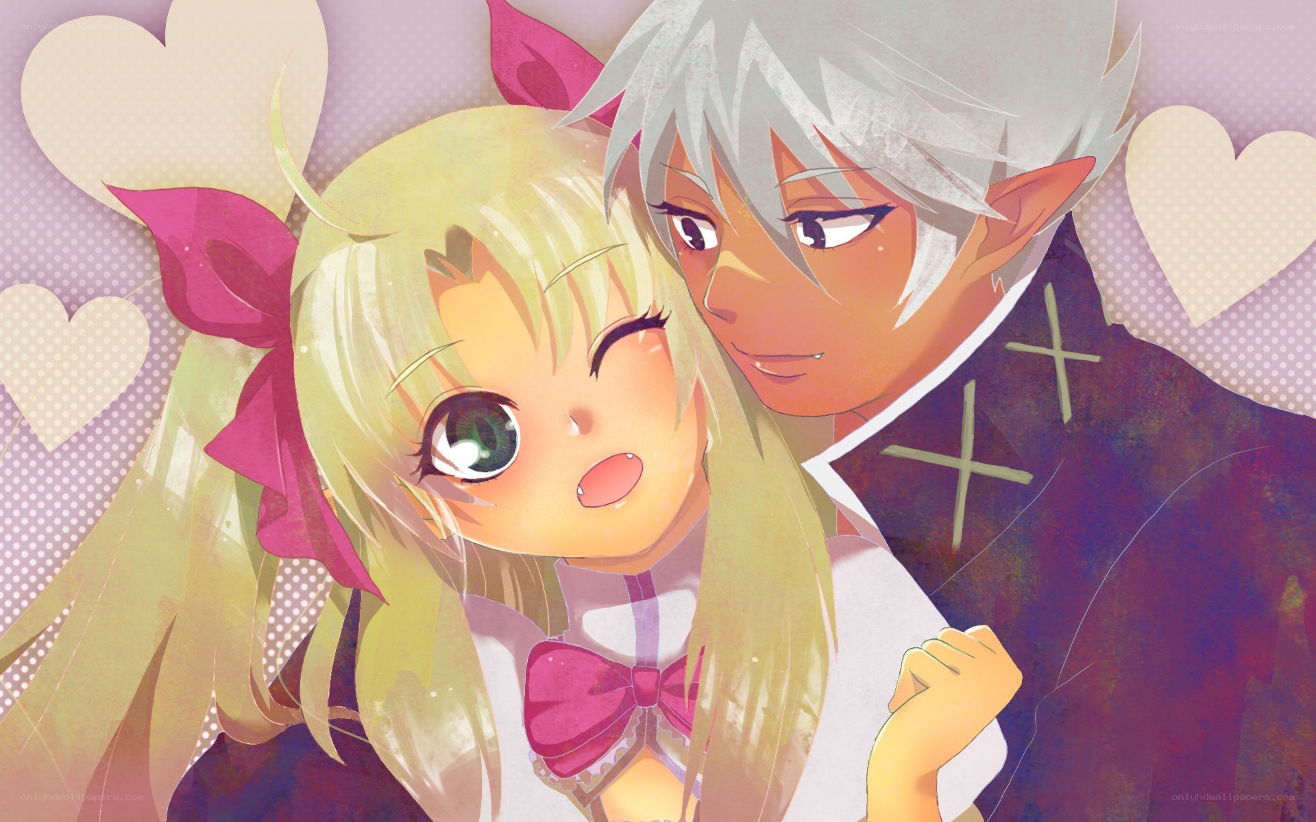 anime couple with hearts