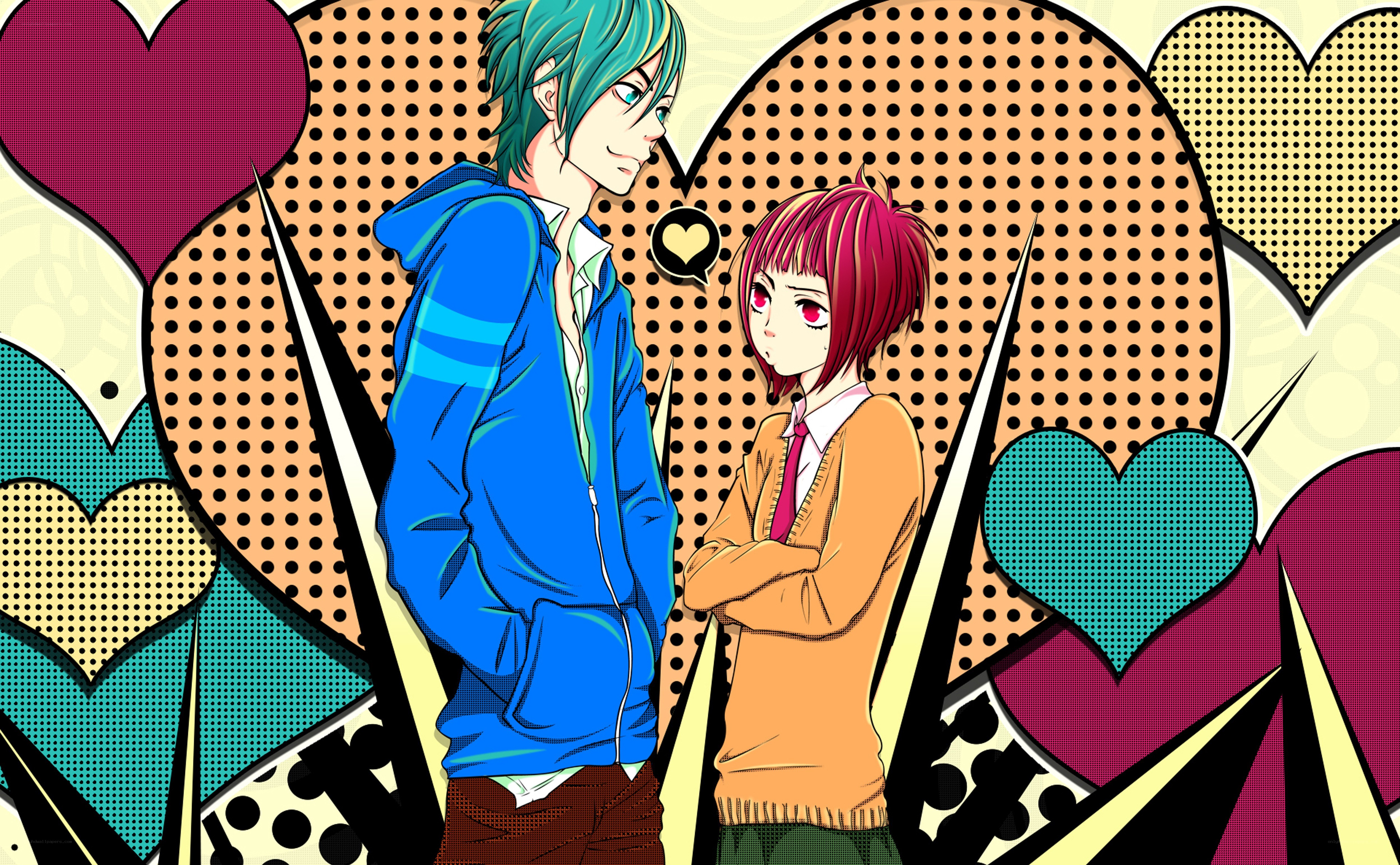 Anime couple with hearts