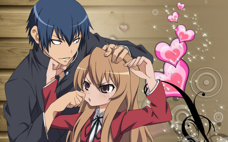 anime couple with hearts