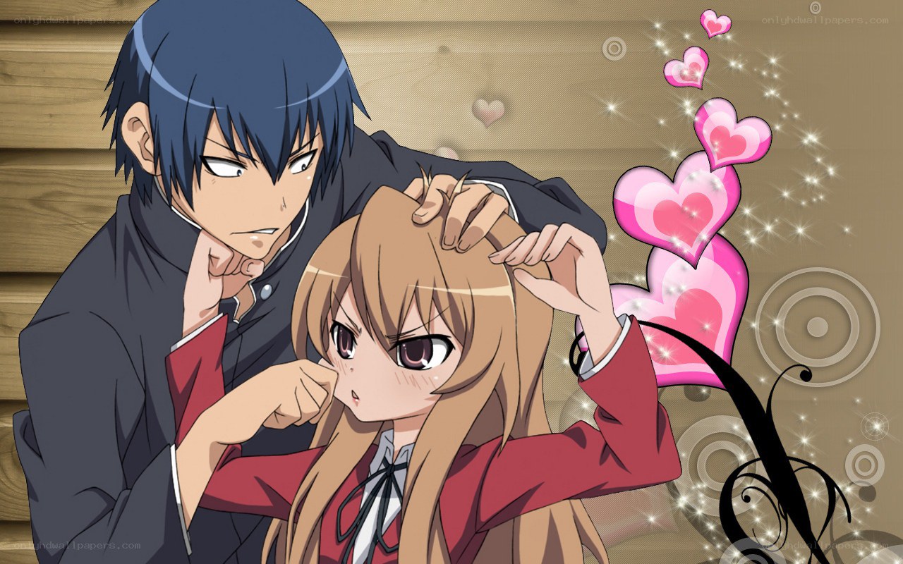 anime couple with hearts