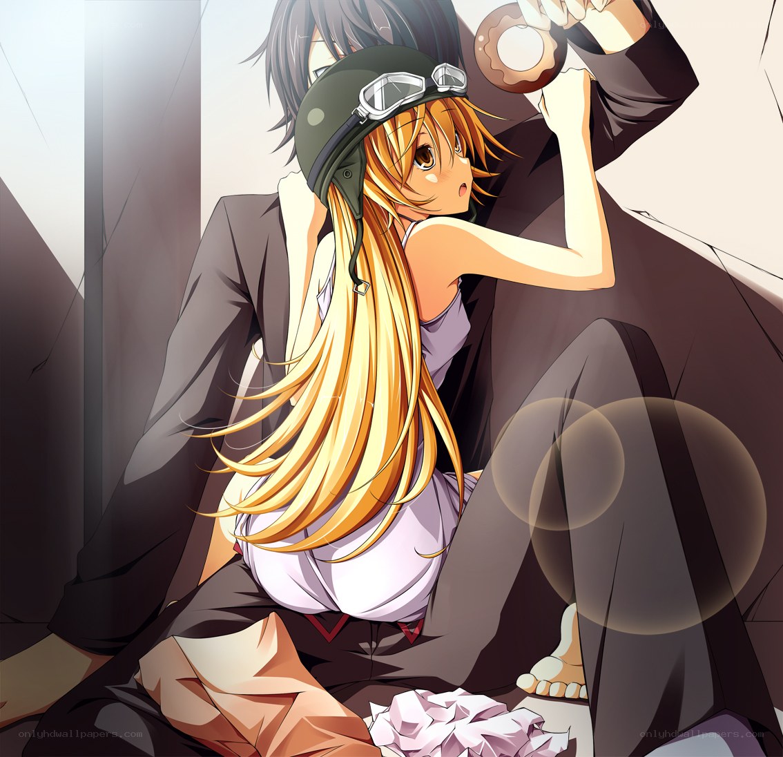 anime couple with helmet
