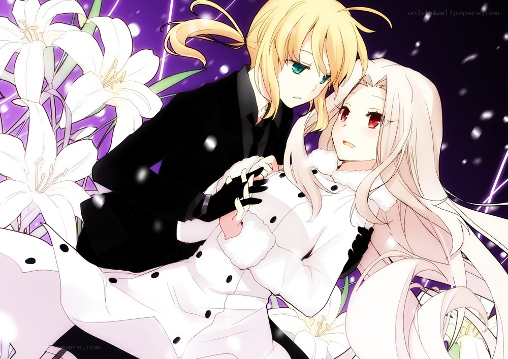 anime couple with lilies