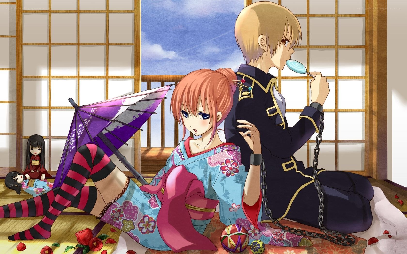 Anime couple with lollipops
