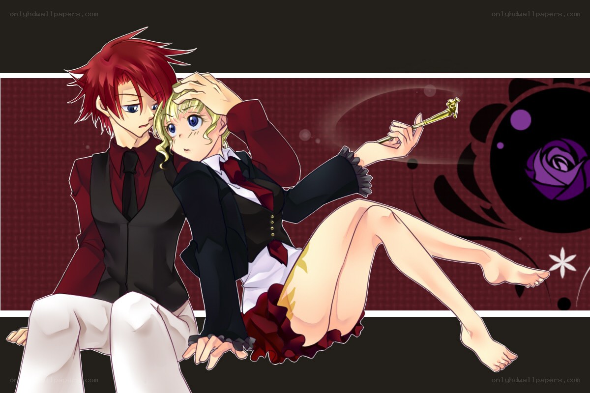 Anime couple with magic wand