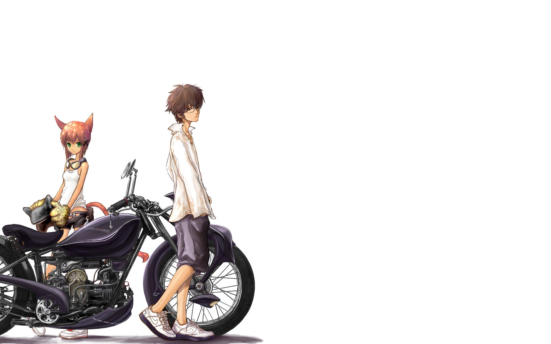 anime couple with motorcycle
