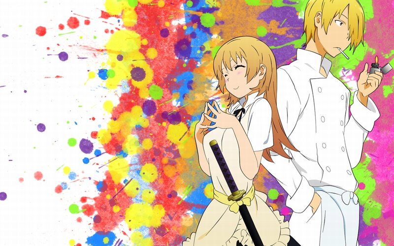 anime couple with paint splatters