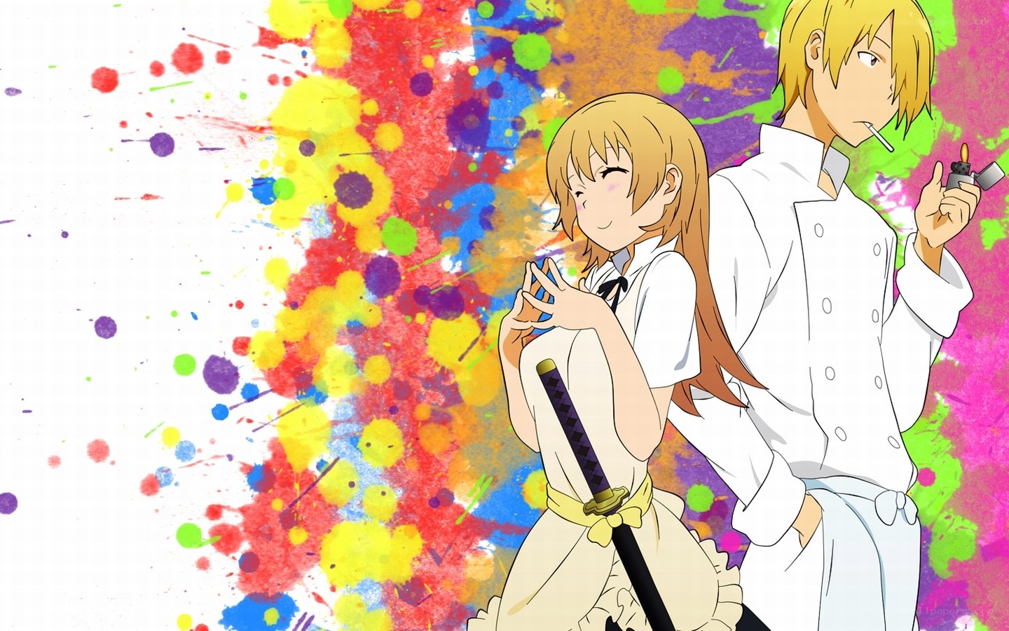 anime couple with paint splatters