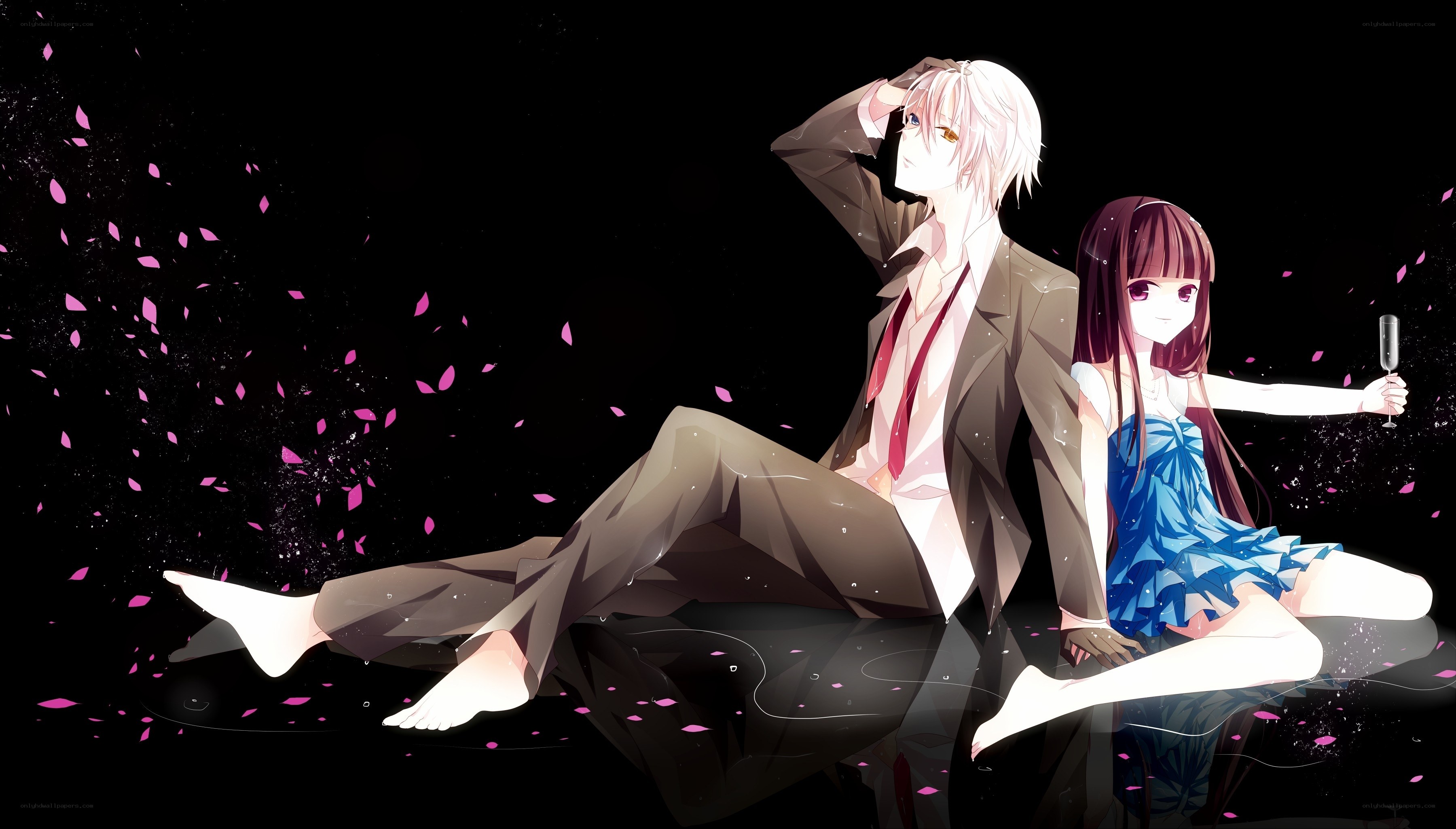 Anime couple with petals