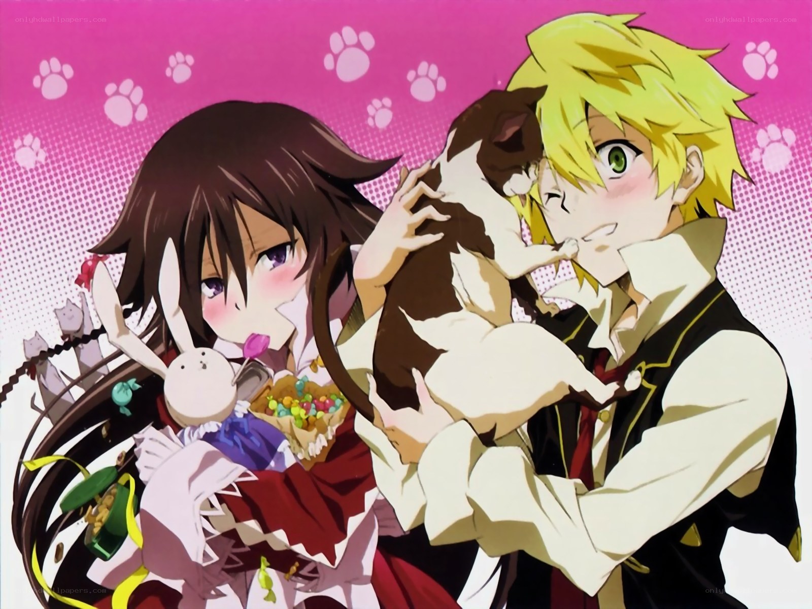 Anime couple with pets