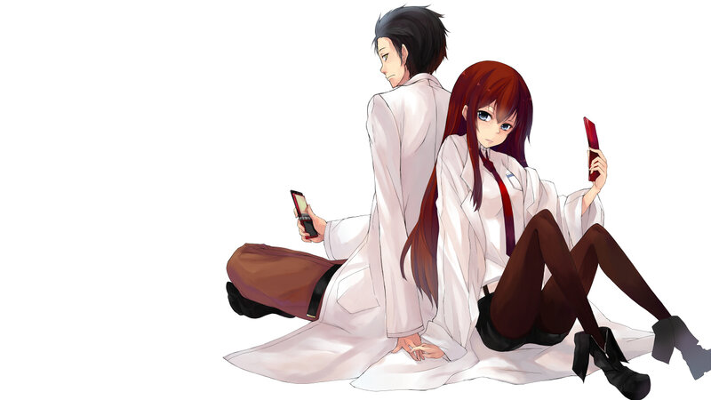 anime couple with phones