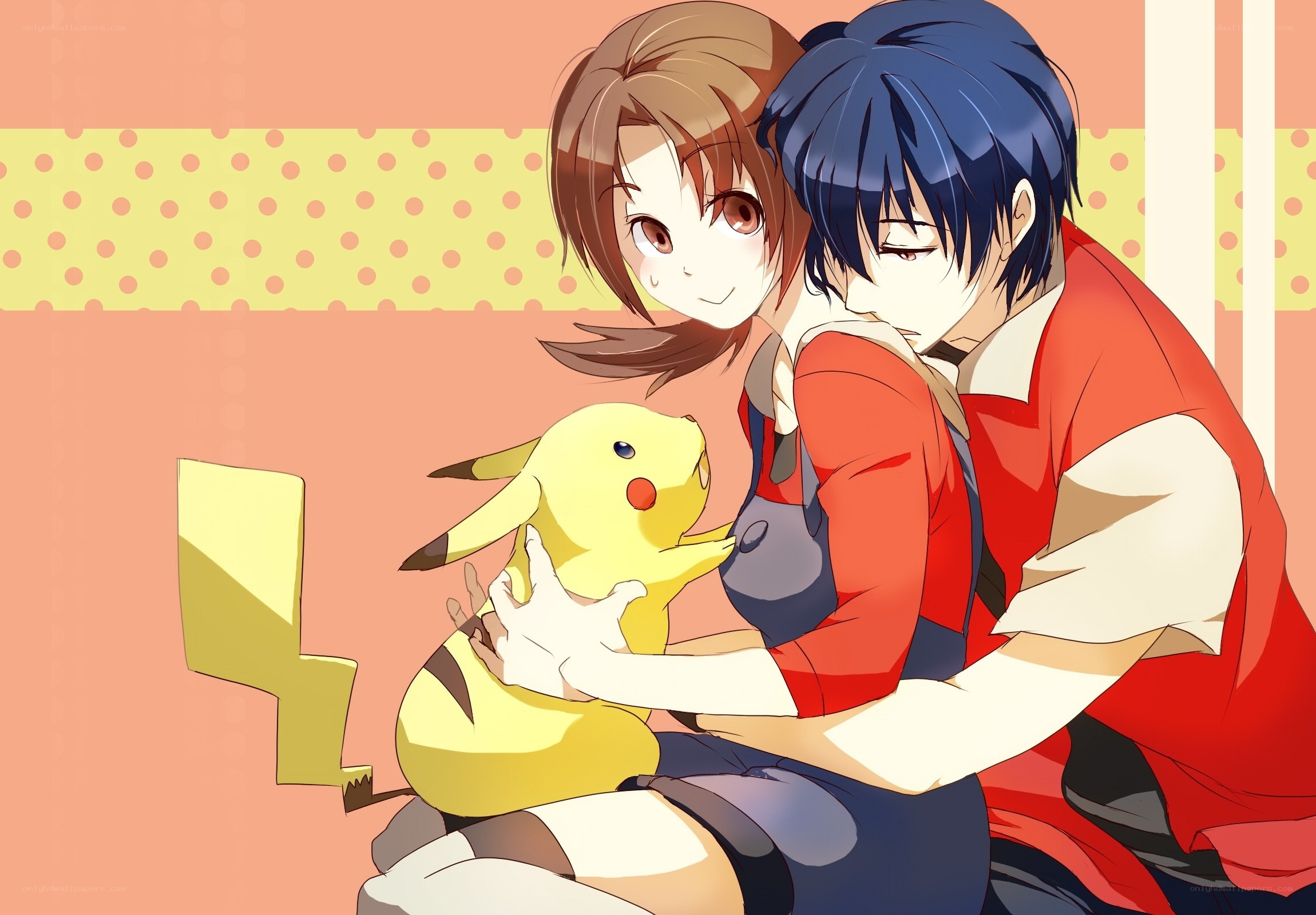 anime couple with pikachu