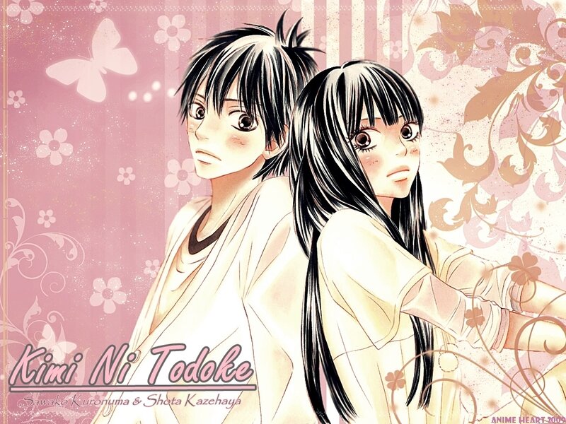 Anime couple with pink background