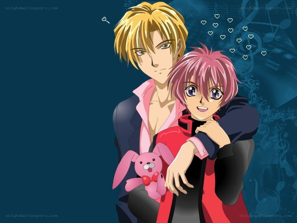 Anime couple with pink bunny
