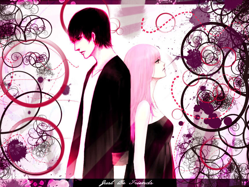 anime couple with pink hair