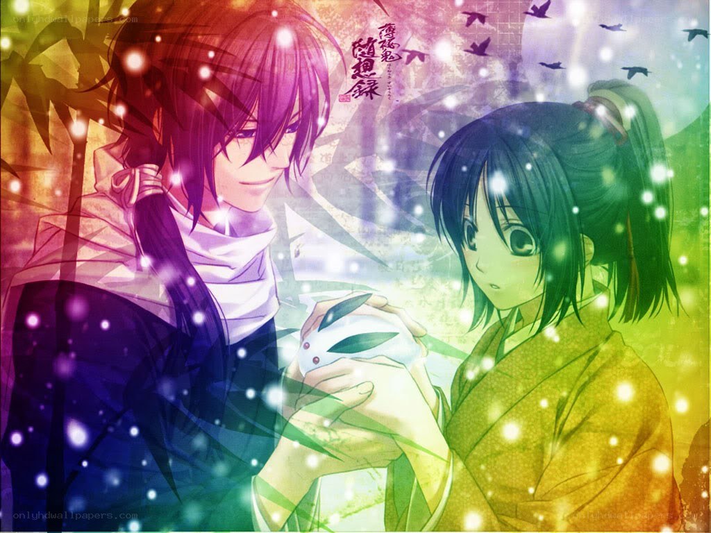 Anime couple with rabbit mask