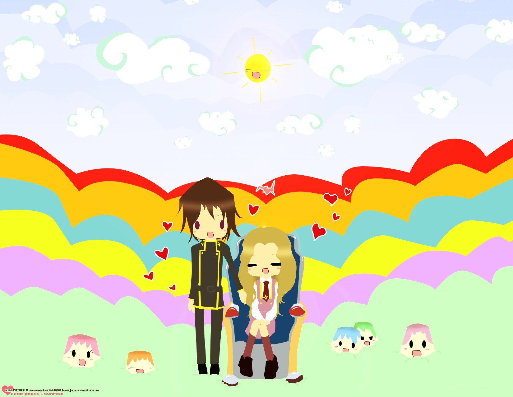 Anime couple with rainbow background