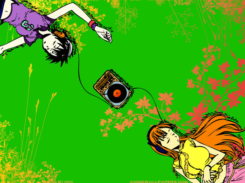 Anime couple with record player