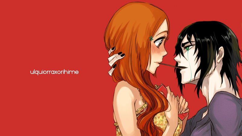 anime couple with red background