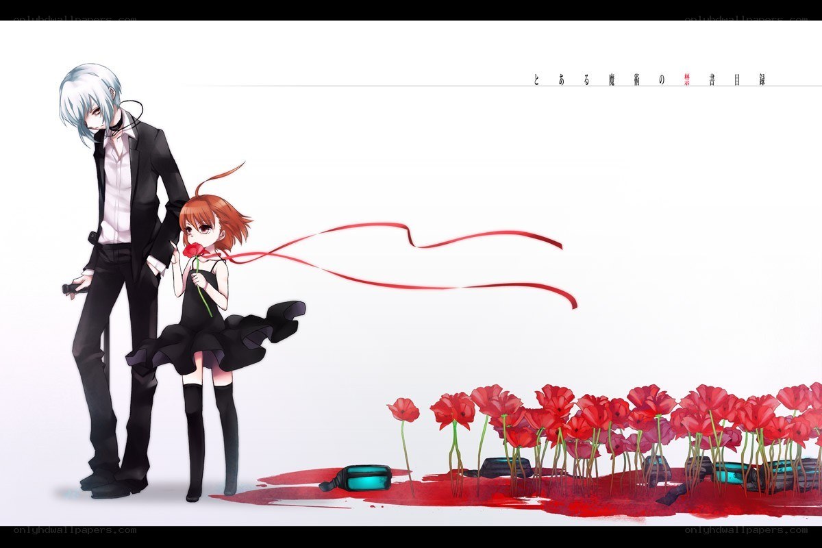 Anime couple with red flowers