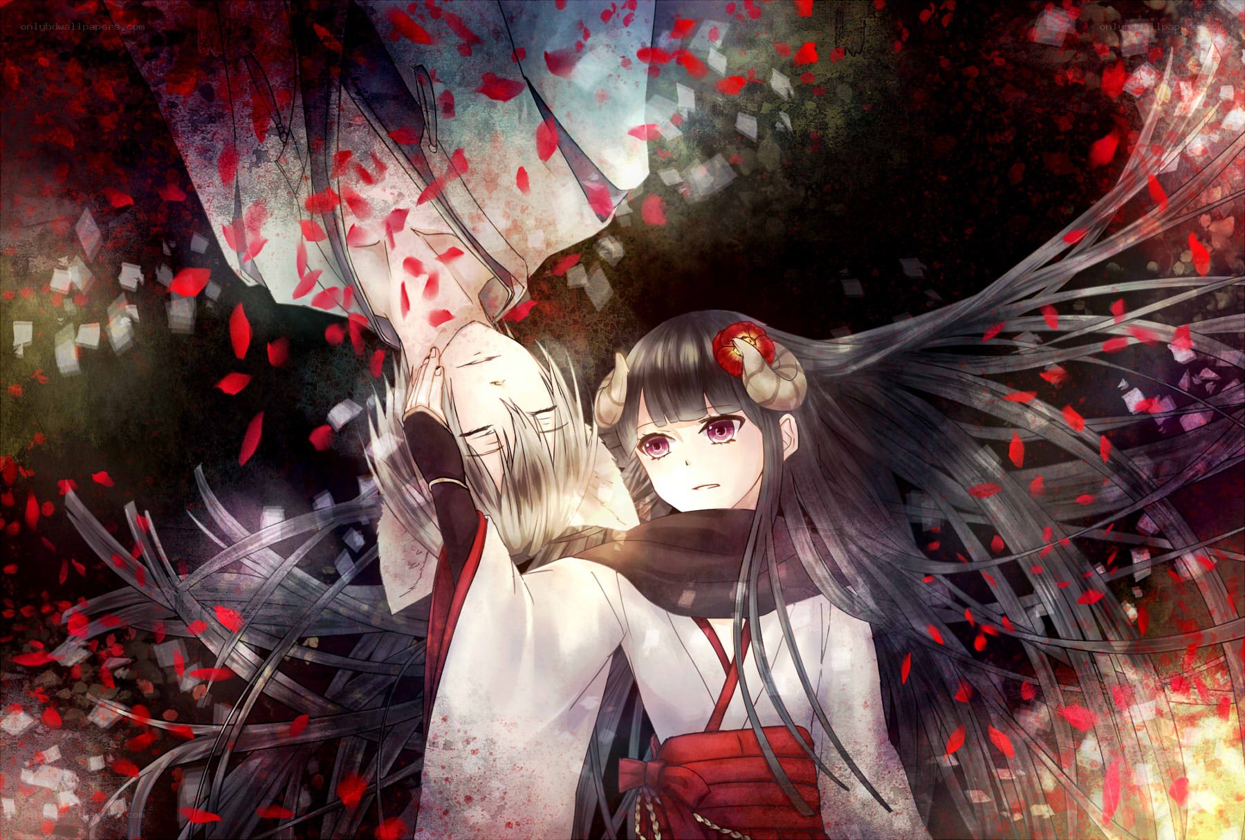 Anime couple with red petals