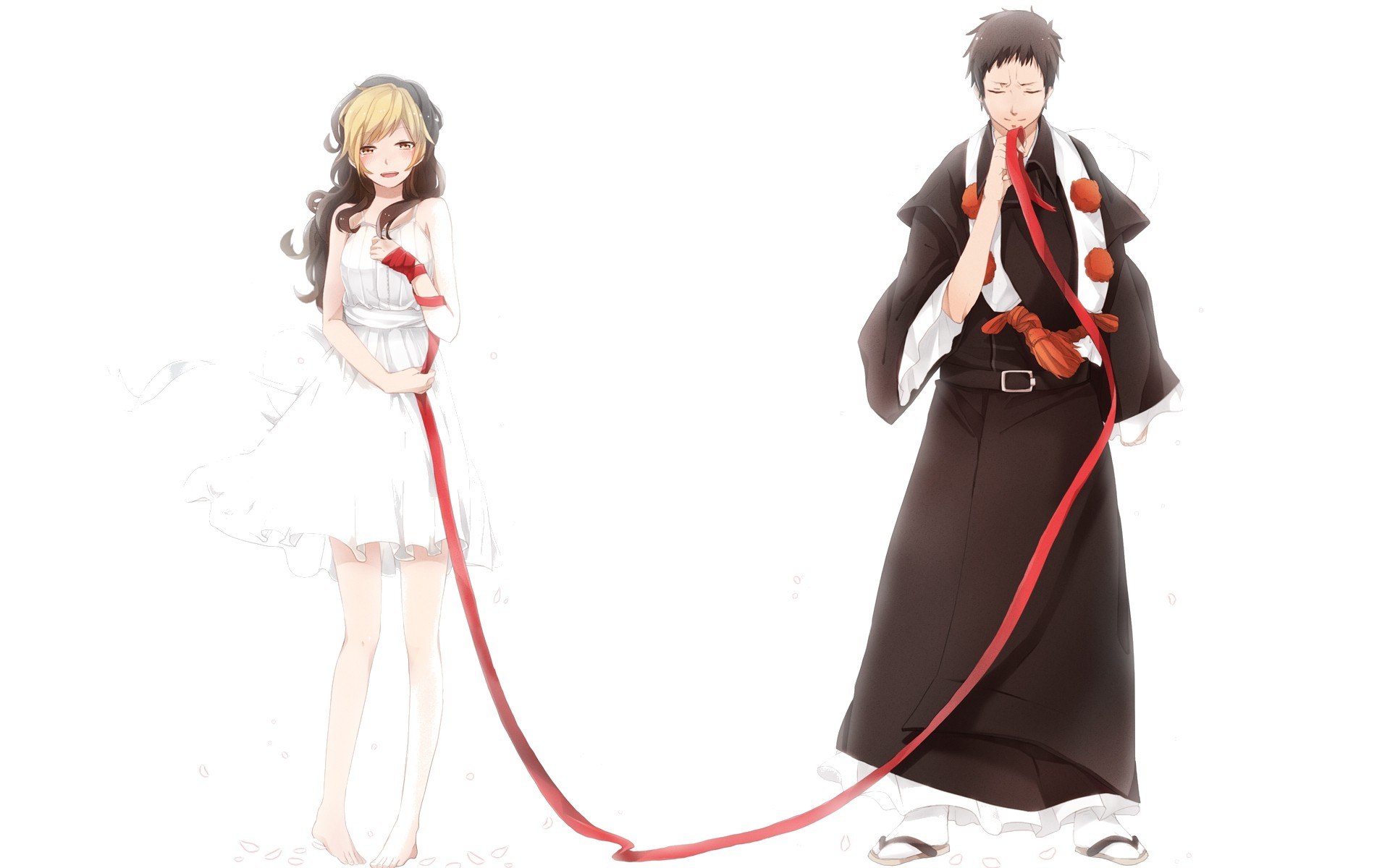 Anime couple with red ribbon