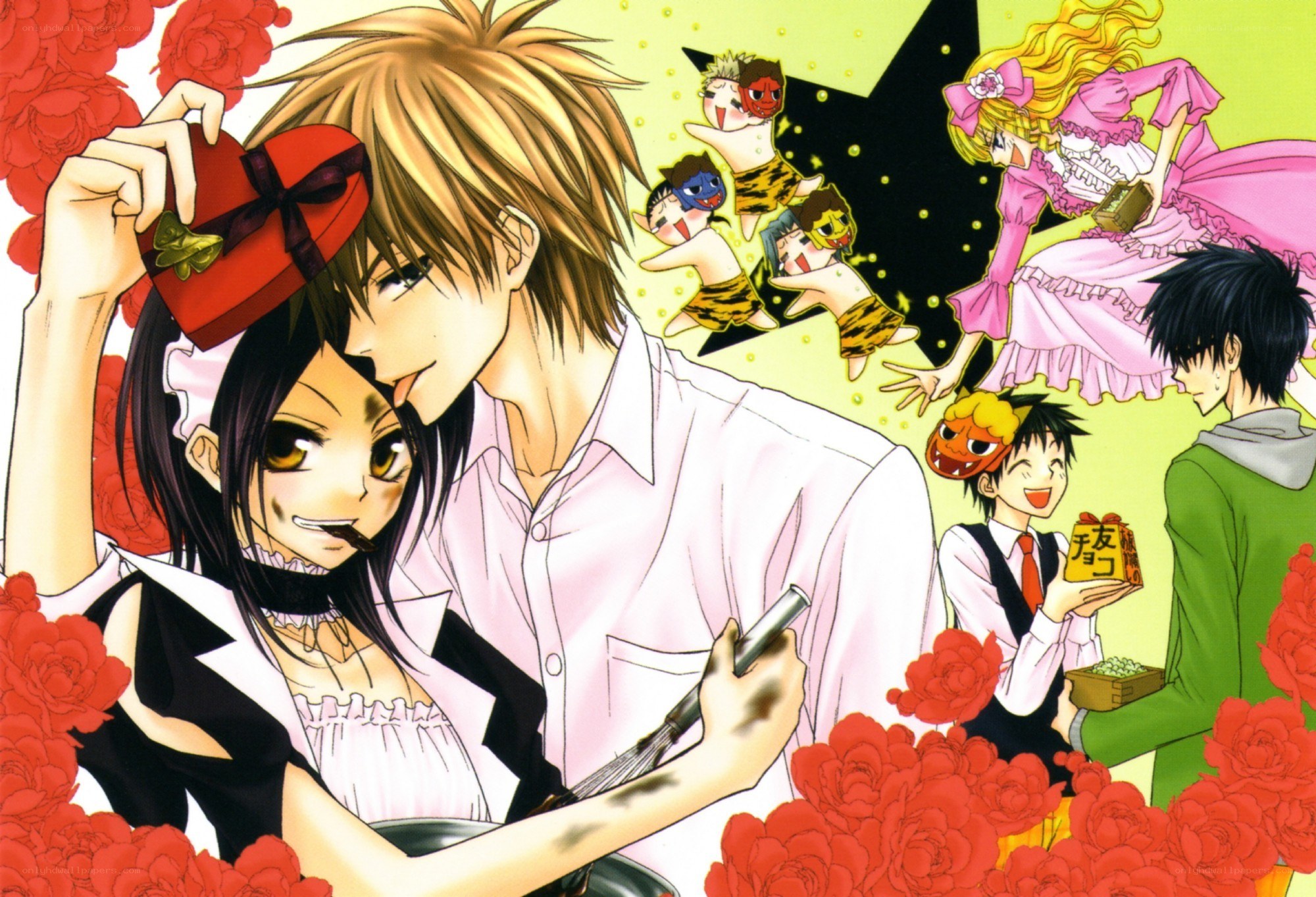 Anime couple with red roses