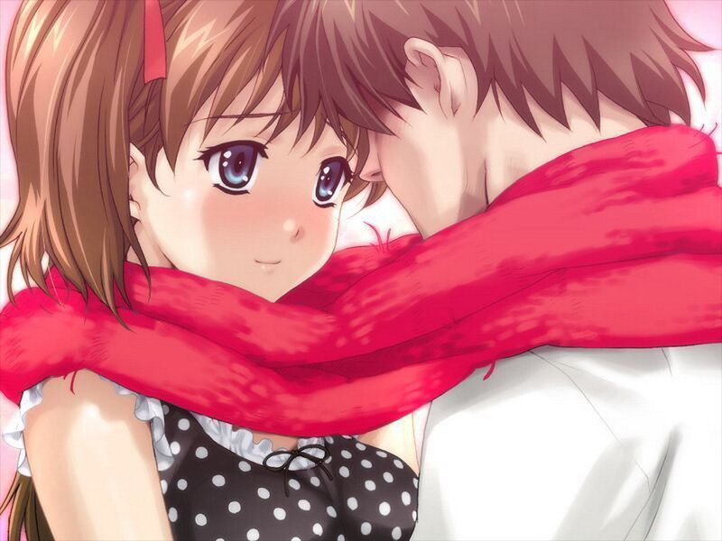 anime couple with red scarf