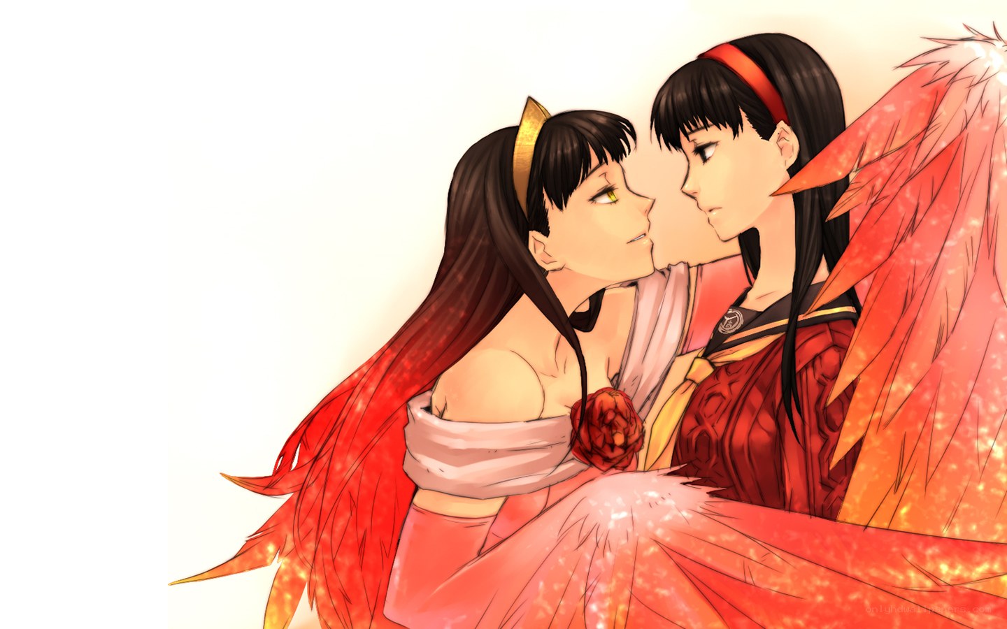 anime couple with red wings