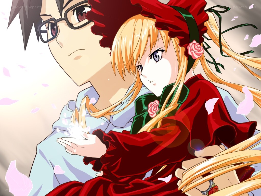 anime couple with rose petals
