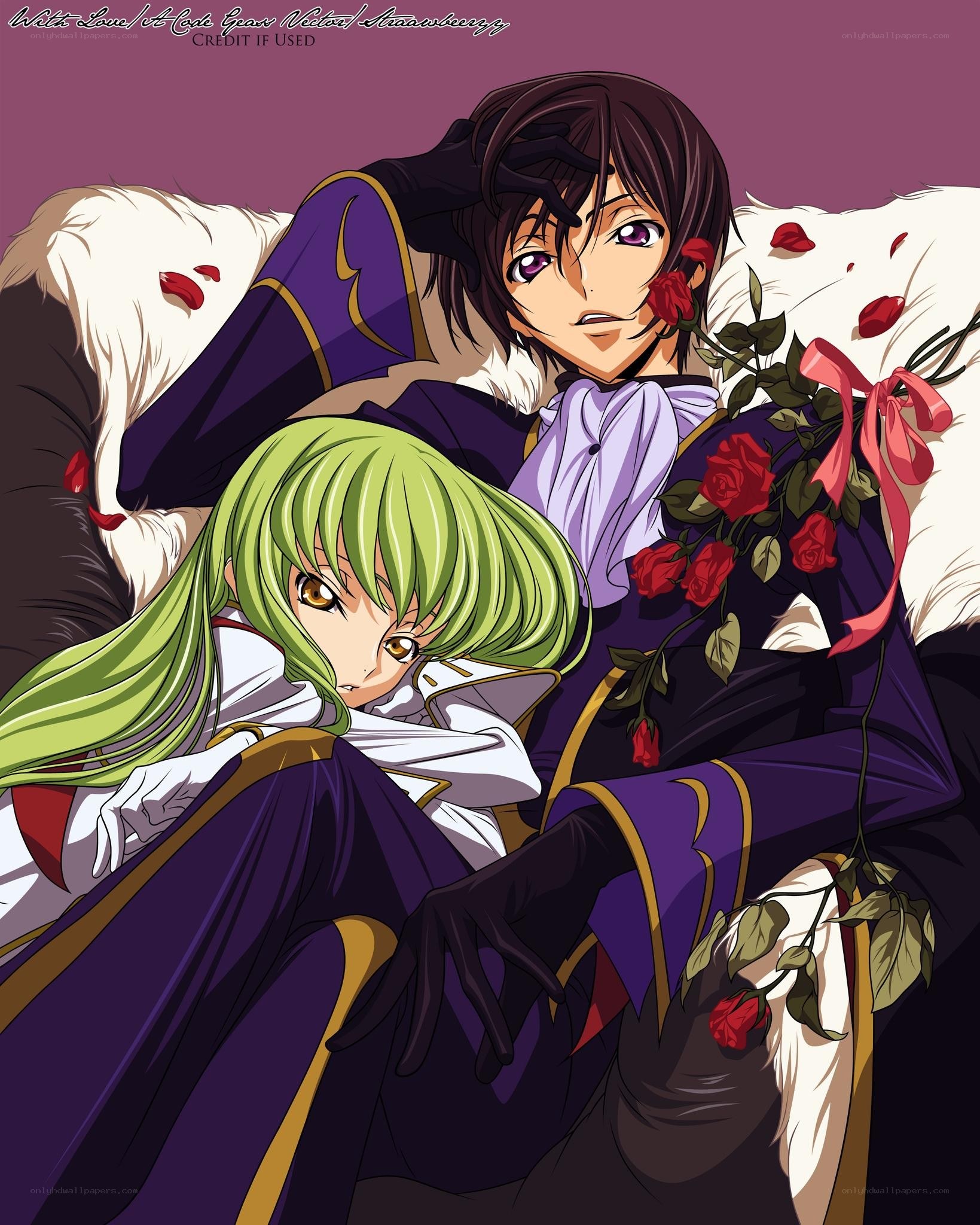 Anime couple with roses