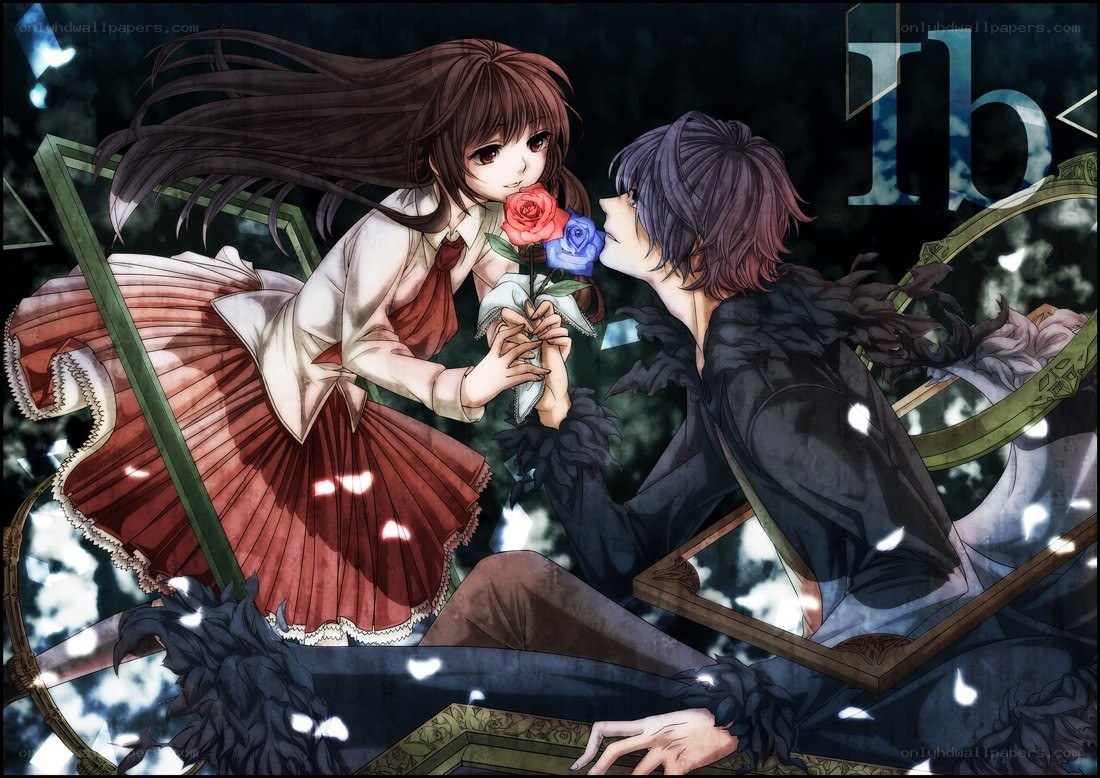 Anime couple with roses