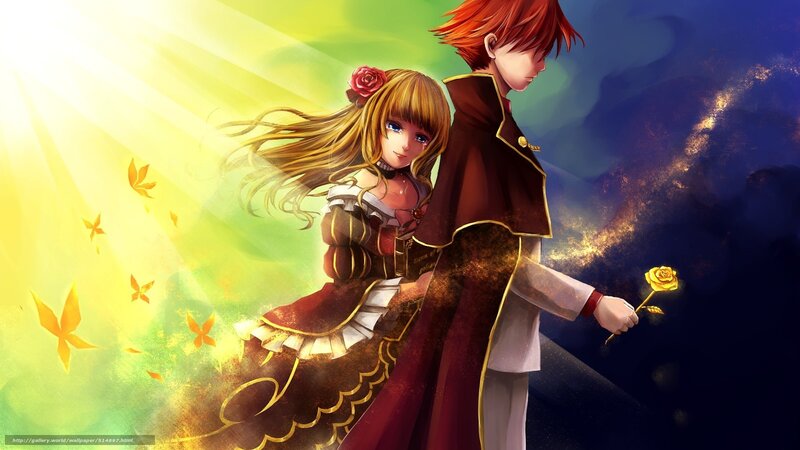 Anime couple with roses