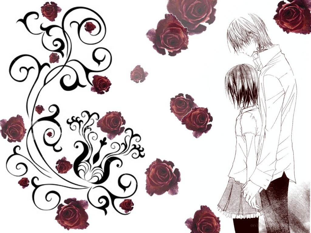 anime couple with roses