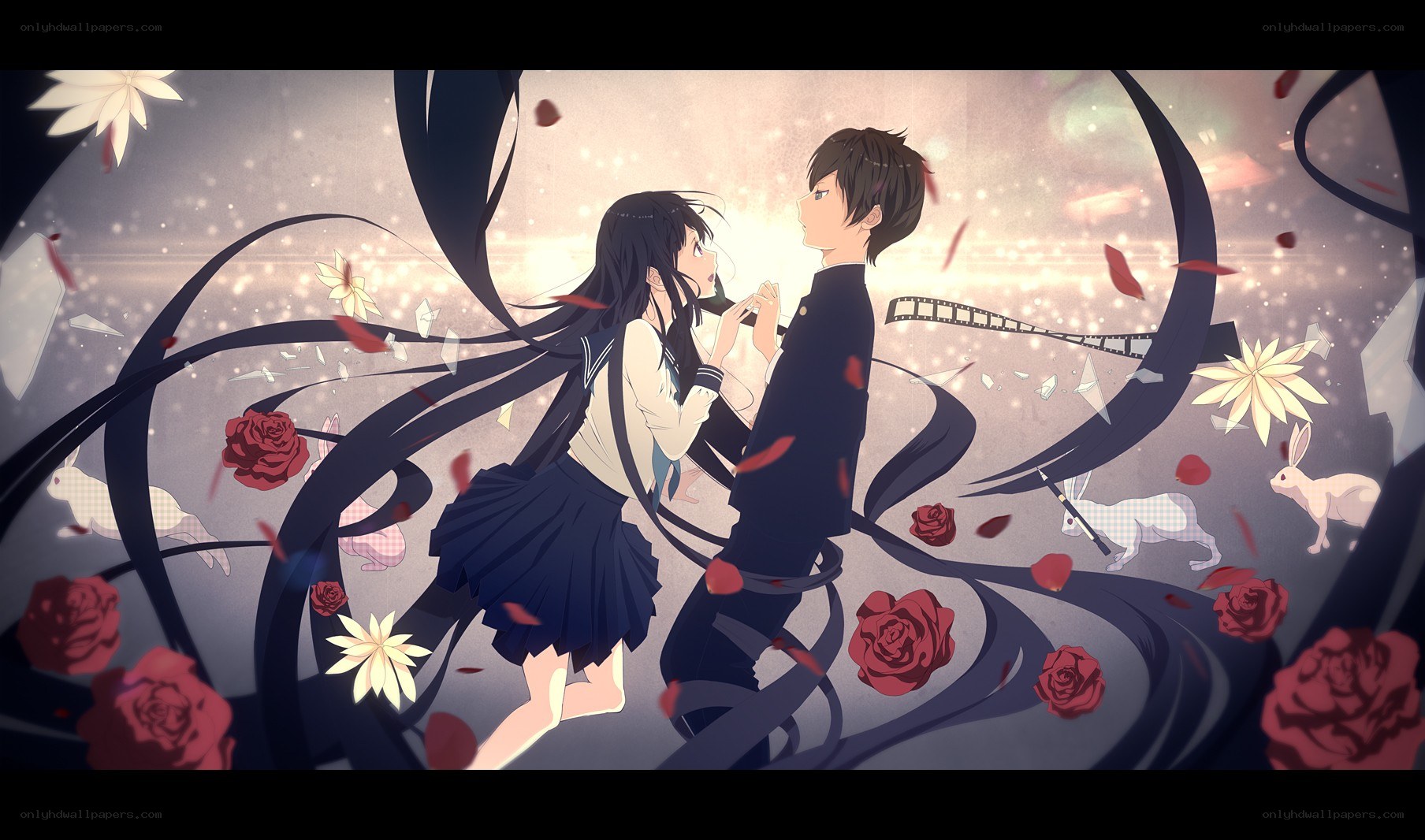 anime couple with roses